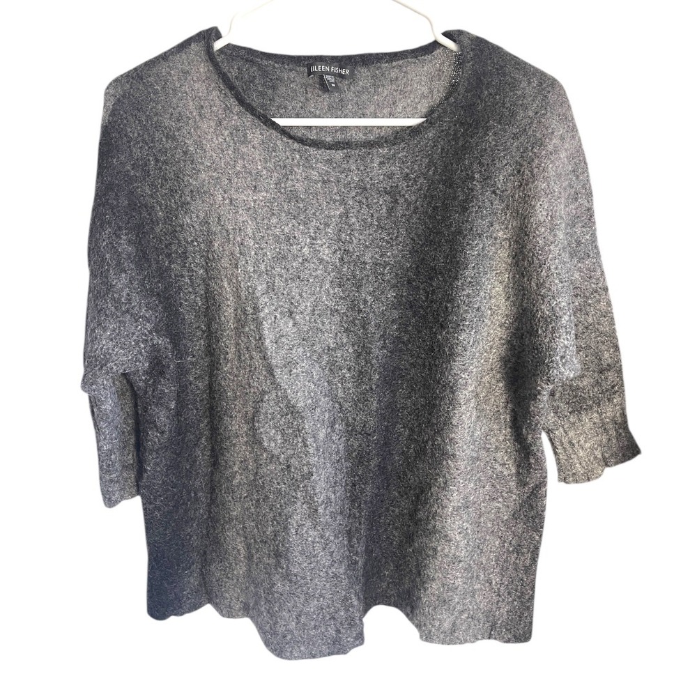 Eileen Fisher Mohair‎ Blend Knit Sweater 3/4 Sleeve Top Charcoal Grey Size M